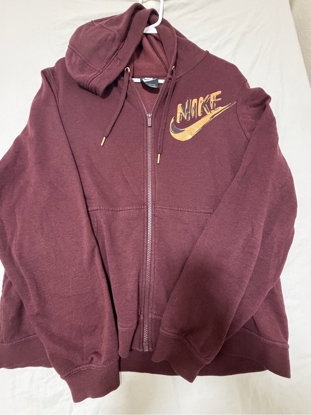 Nike Maroon Zip-Up Hoodie with Gold Swoosh